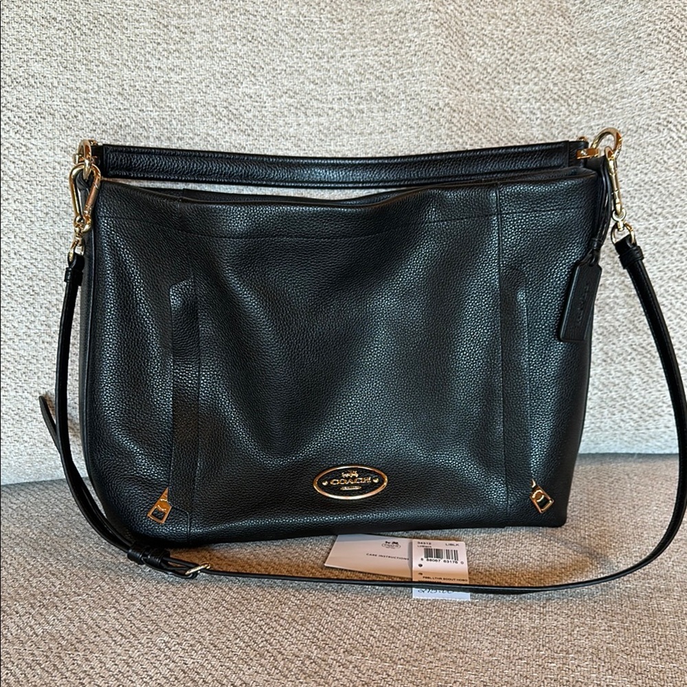Coach Black Leather Shoulder Bag with Gold Accents